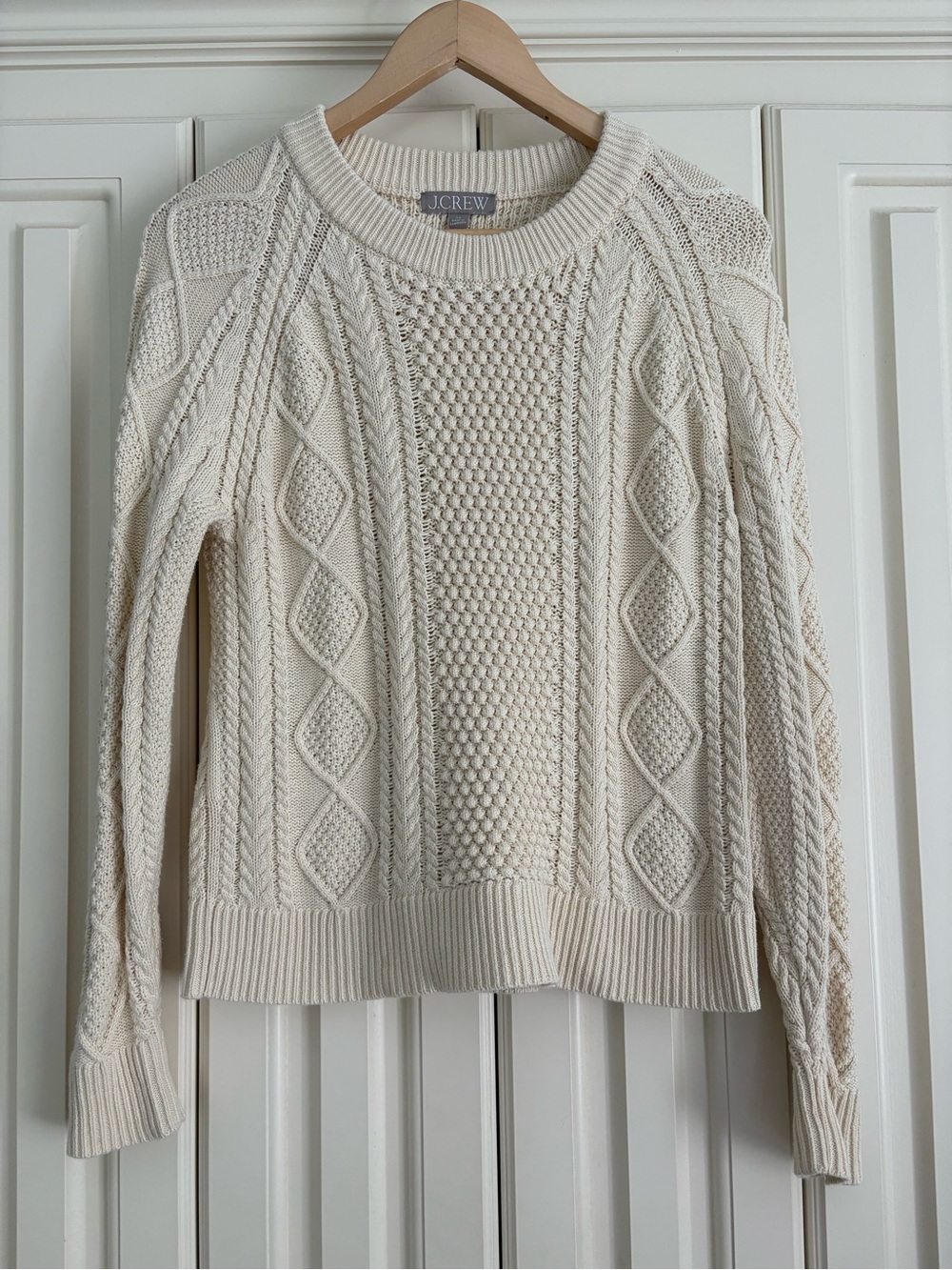 J. Crew Cream Cable Knit Crewneck Sweater